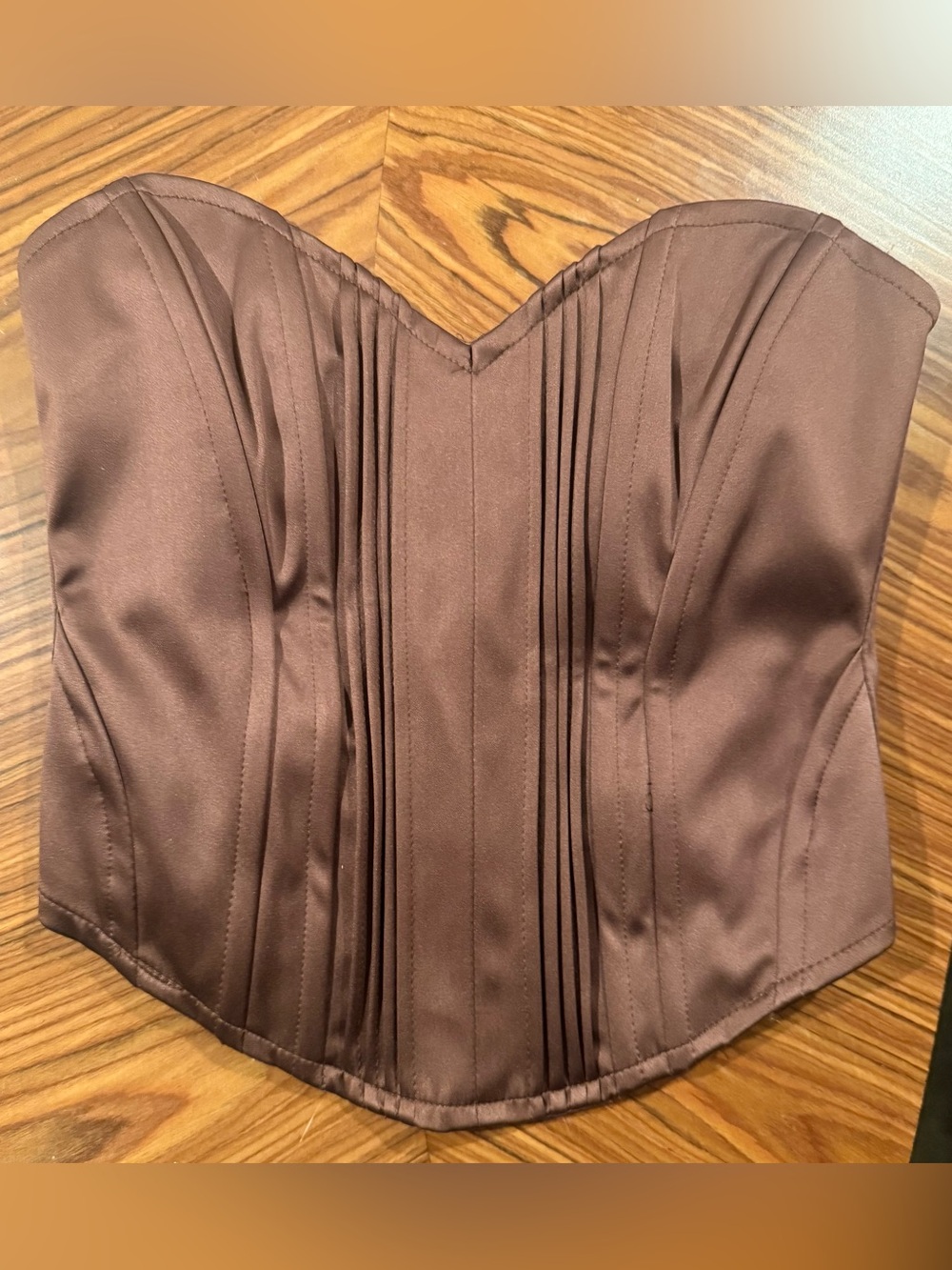 ASOS Bershka Satin Strapless Pleated Zip Corset Bustier Top in Brown Size S